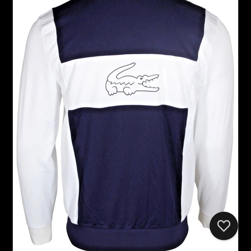$125.00 Lacoste Sport Men's Long Sleeve Zipper Sweatshirt, Blue/white, Size 4/M